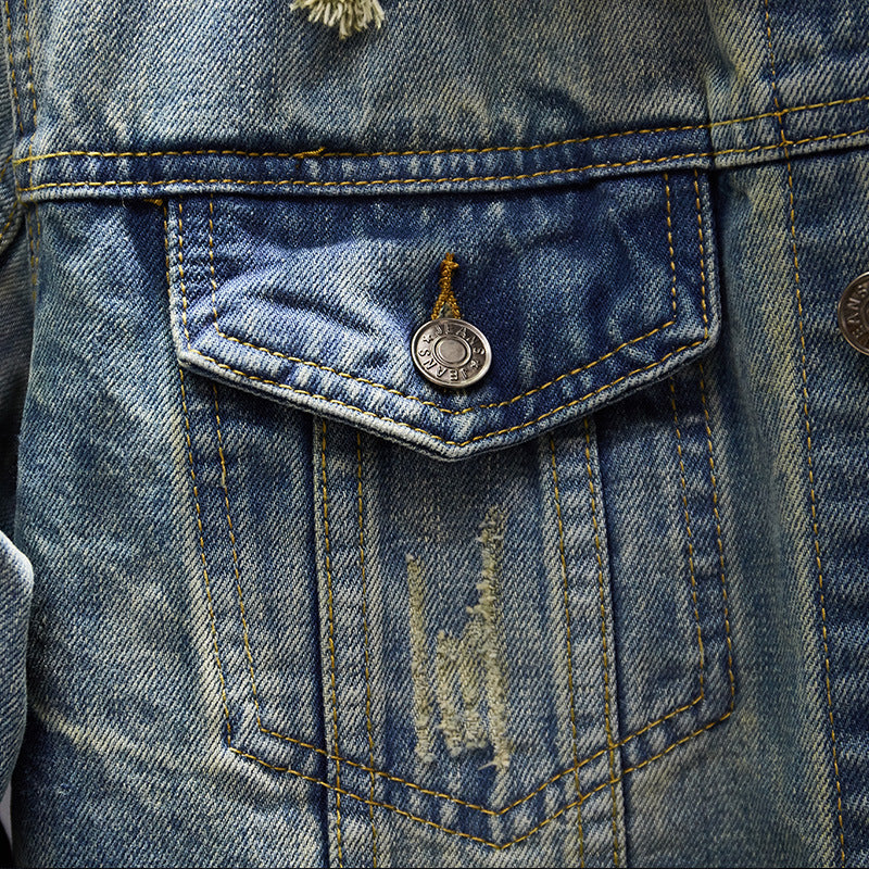 Ripped Slim-fit Denim Jacket