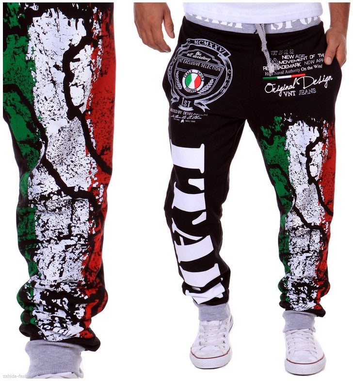 Mens Italian Flag Casual Sports Pants