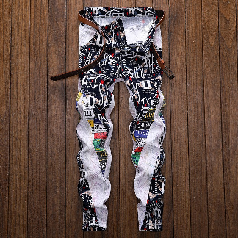 Men's Patchwork White Jeans