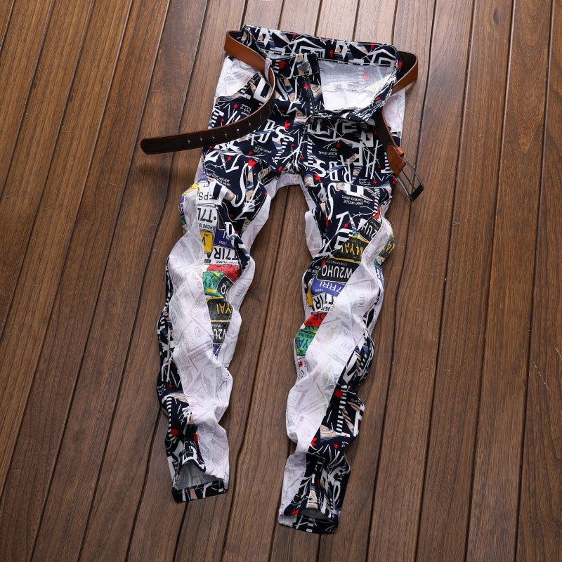 Men's Patchwork White Jeans