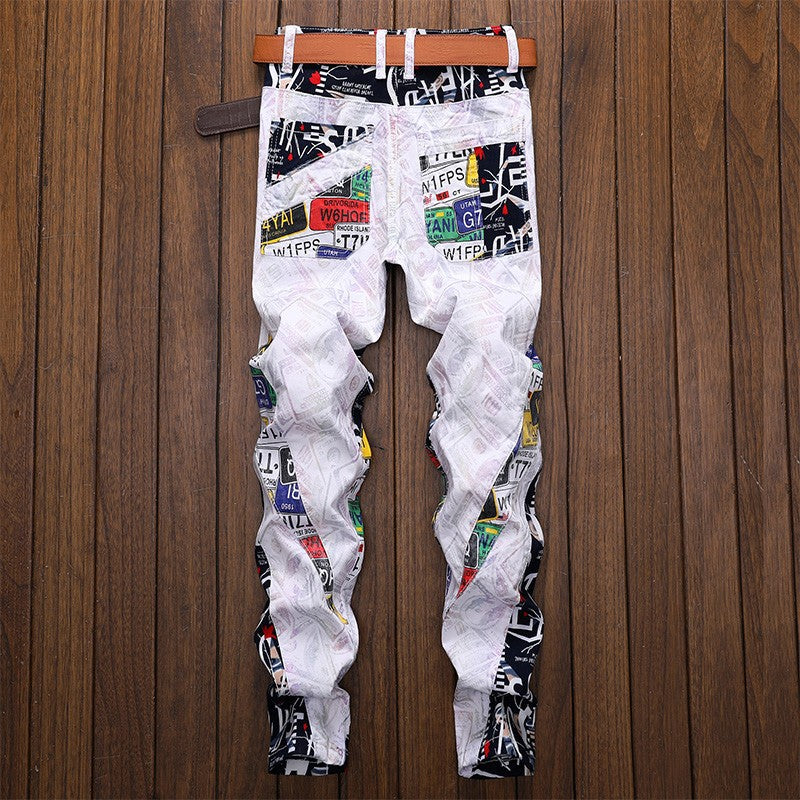 Men's Patchwork White Jeans