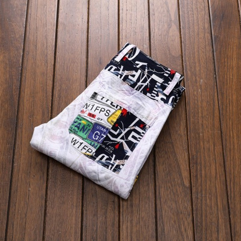 Men's Patchwork White Jeans