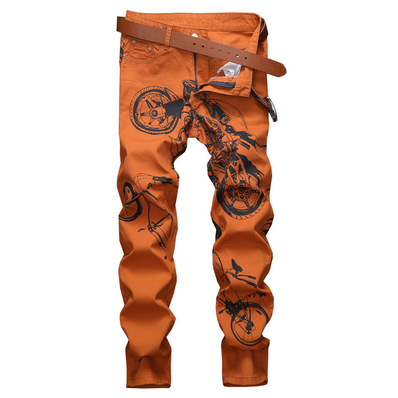 Men's Shark White Printed Black Jeans