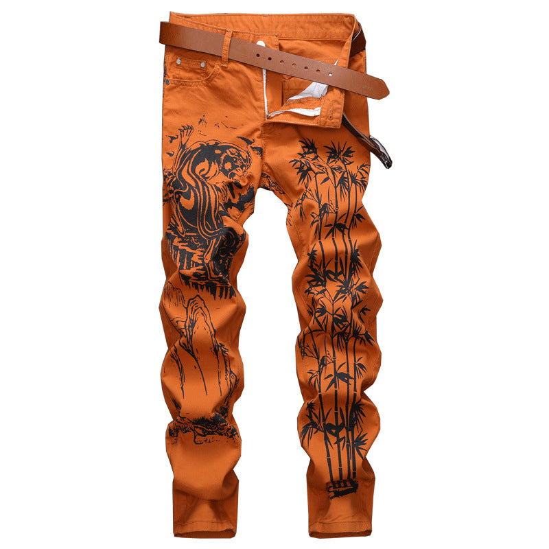 Men's Shark White Printed Black Jeans