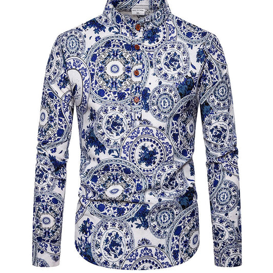 Plus Size Mens Long Sleeve Printed Shirt