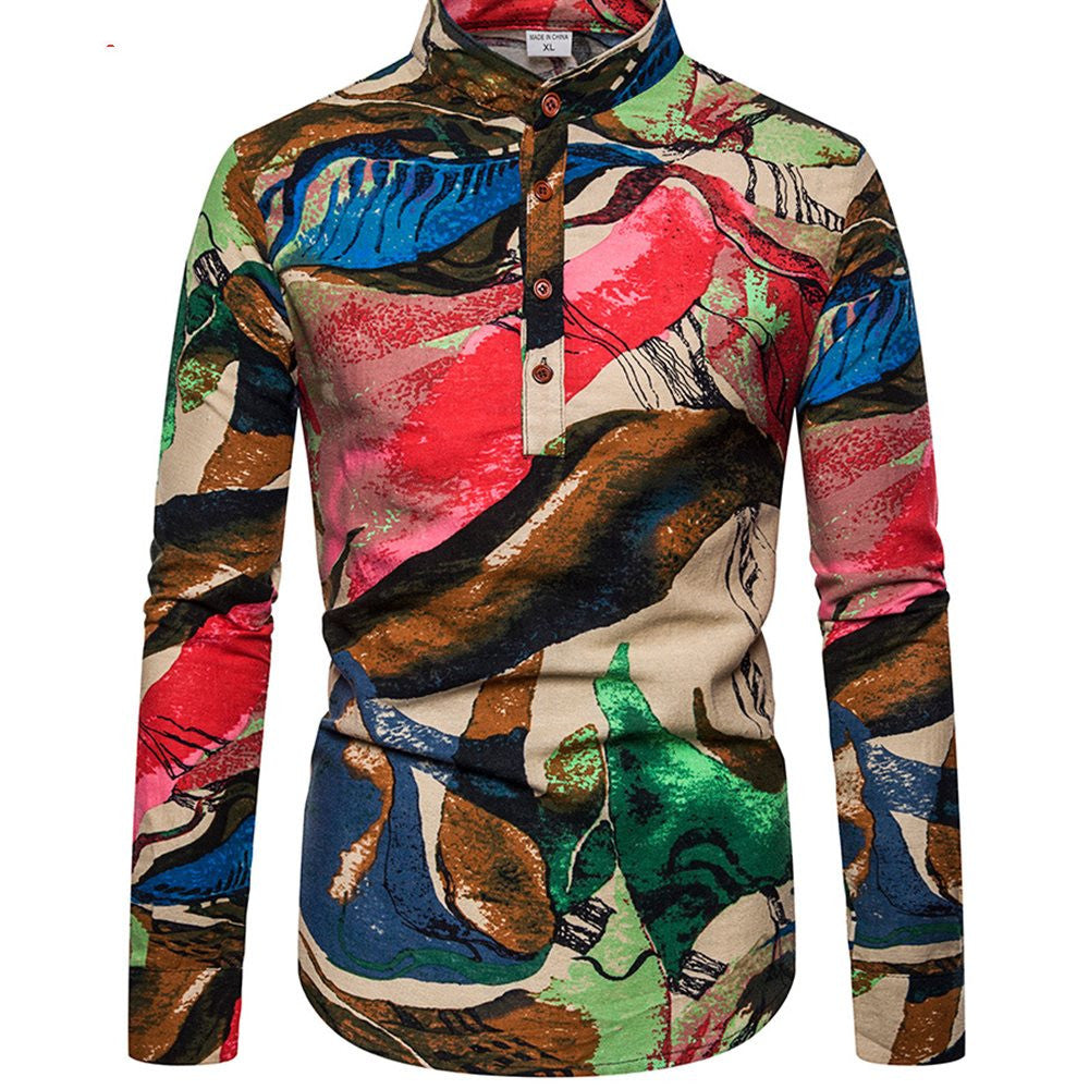 Plus Size Mens Long Sleeve Printed Shirt