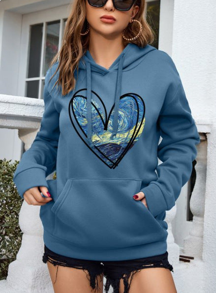 Retro Love Pattern Women's Sheath Pullover Hoodie