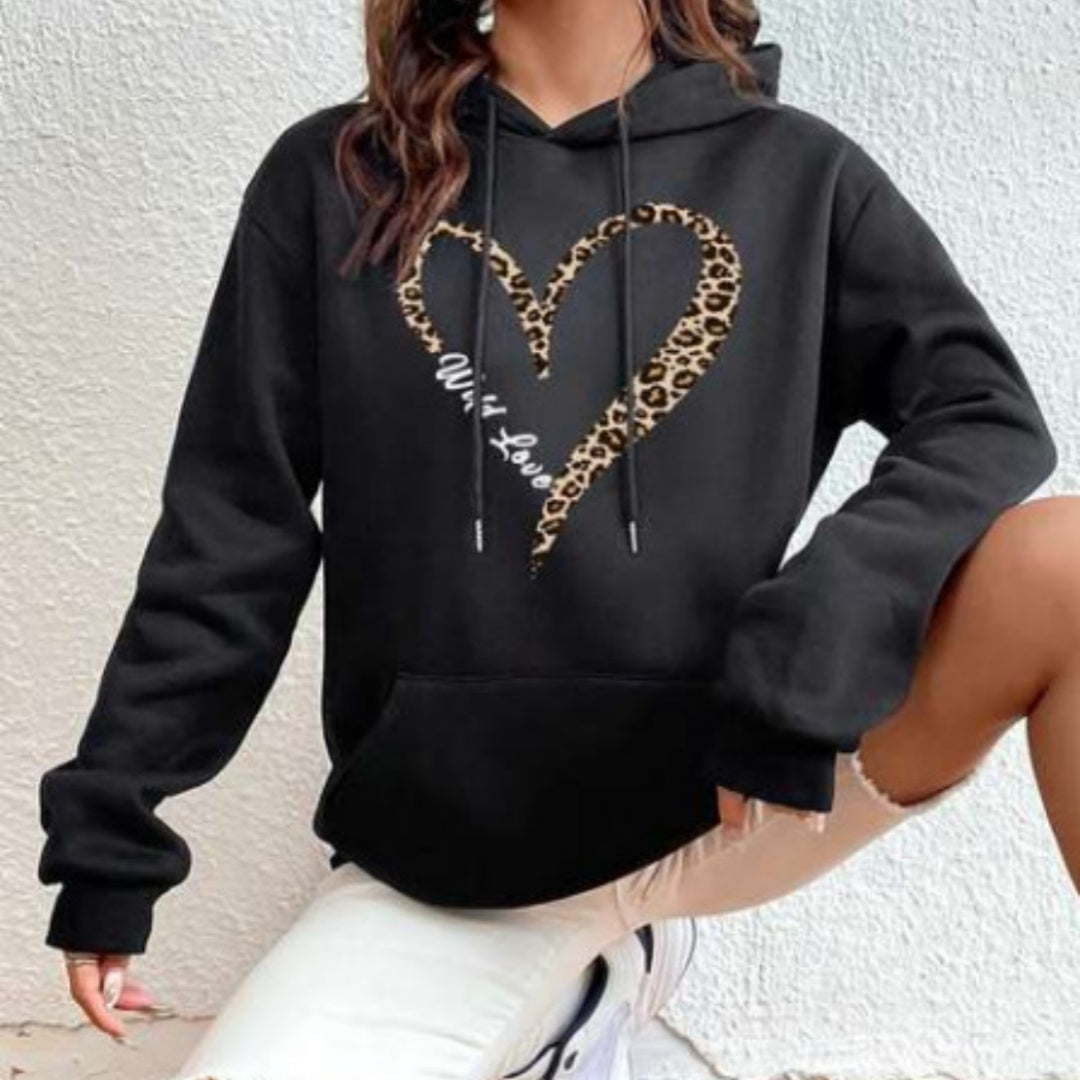 Retro Love Pattern Women's Sheath Pullover Hoodie