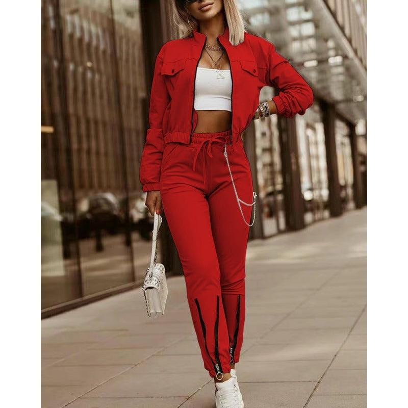 Luxury Design Long Sleeve Top Drawstring Pants Casual Suit