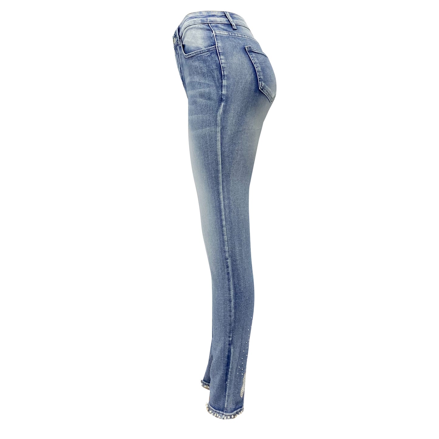 Women's Jeans Trendy High Waist Beaded Skinny Pants