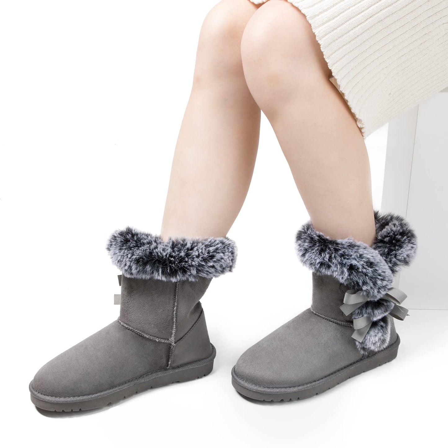 WFL Women Snow Boots Classic Mid-calf Fur Lining Fashion Winter Boots