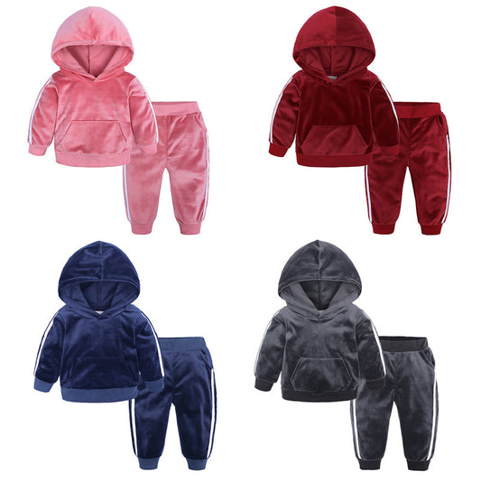 Twin set of children's velvet sweatsuit