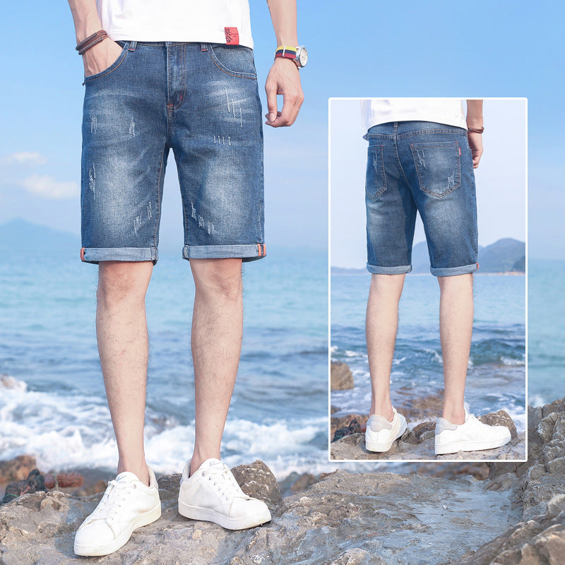 Men's Slim Fit Elastic Denim Shorts