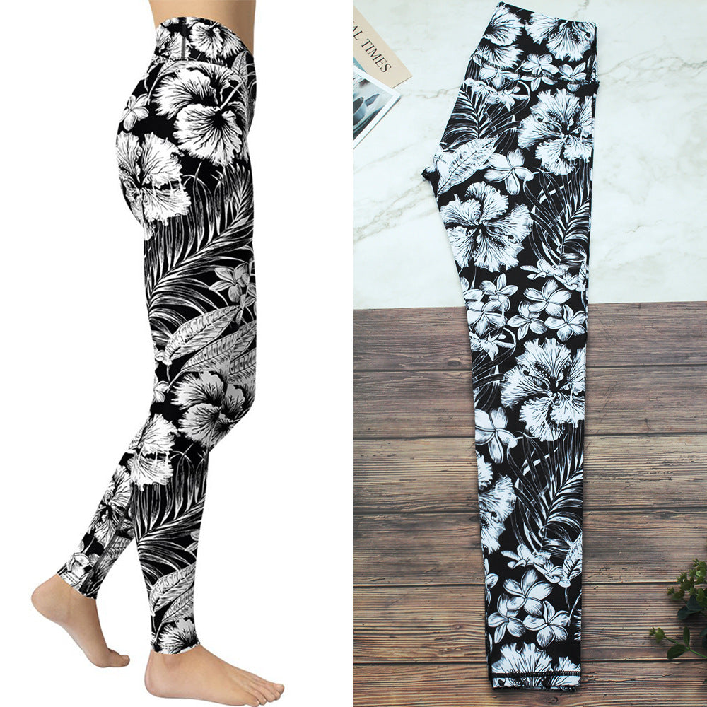 Black And White Color Sports Leggings Yoga Pants