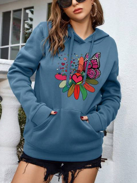 Retro Love Pattern Women's Sheath Pullover Hoodie