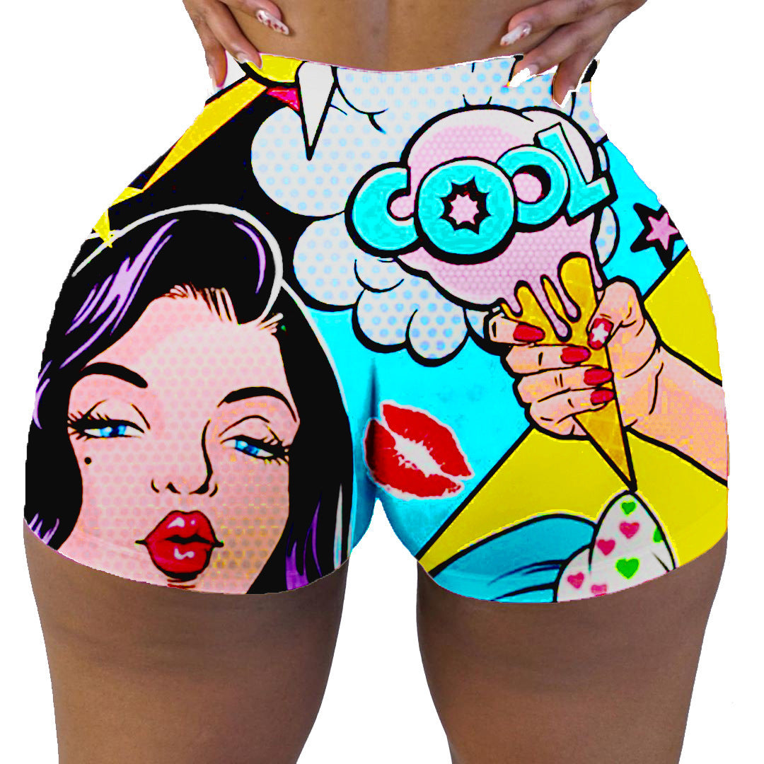 Tight Cartoon Print Yoga shorts