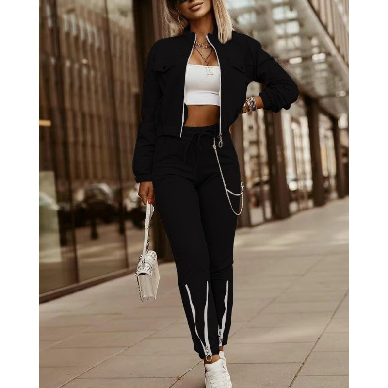 Luxury Design Long Sleeve Top Drawstring Pants Casual Suit