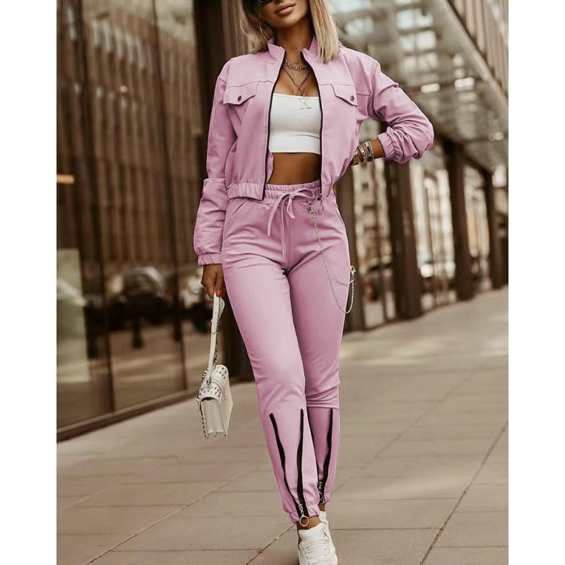 Luxury Design Long Sleeve Top Drawstring Pants Casual Suit