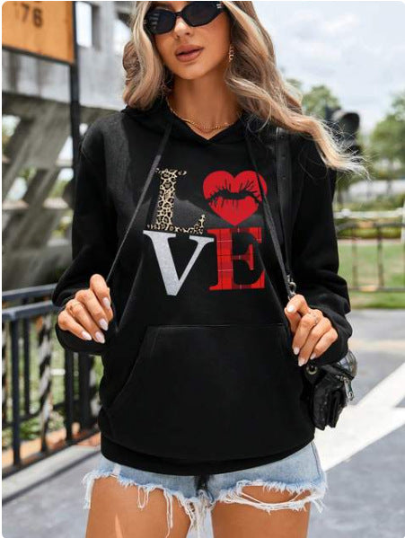 Retro Love Pattern Women's Sheath Pullover Hoodie