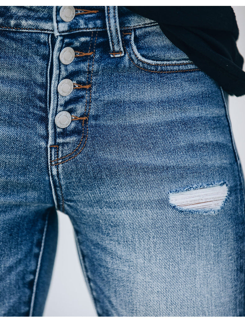 Slim Hole High Elasticity Women's Denim Jeans