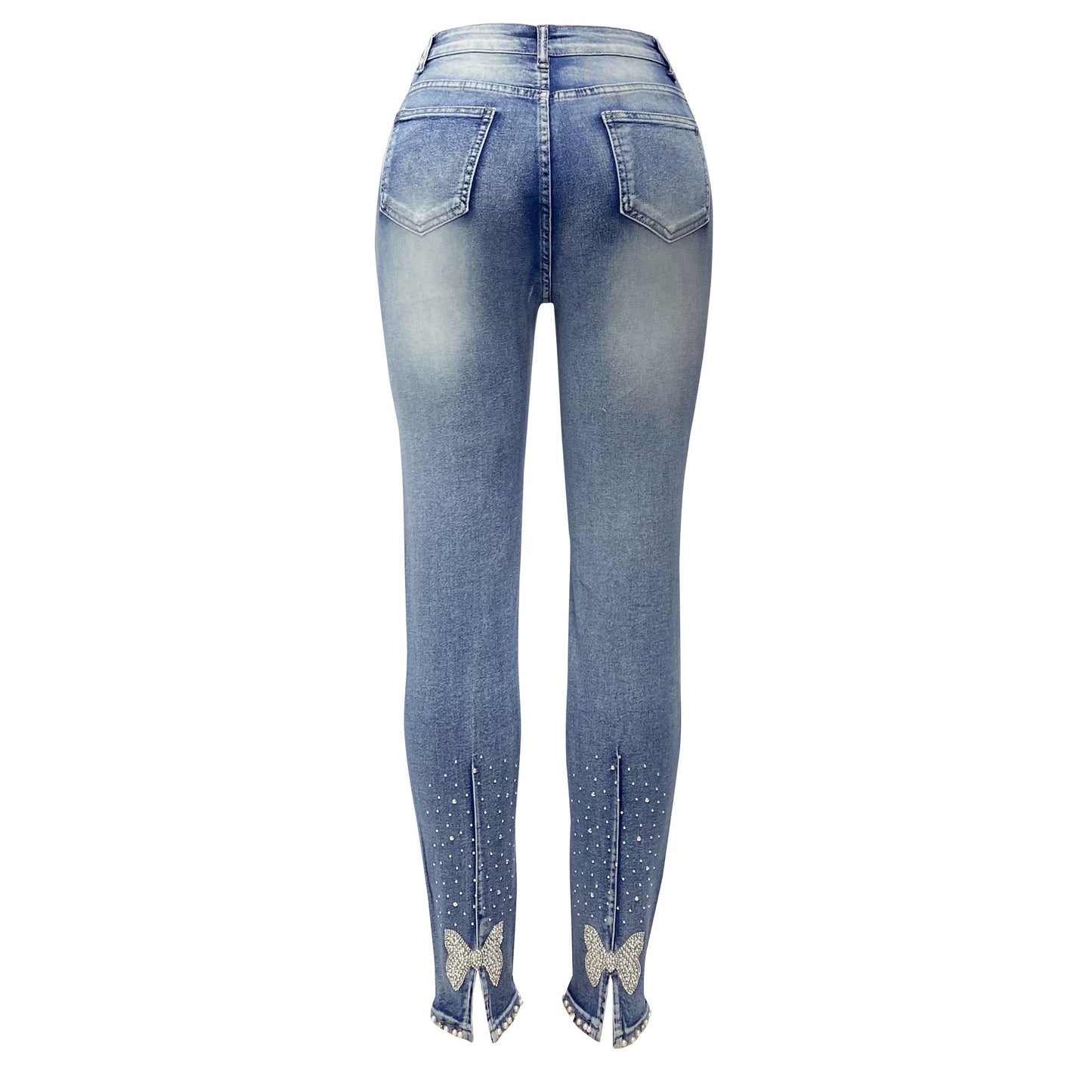Women's Jeans Trendy High Waist Beaded Skinny Pants